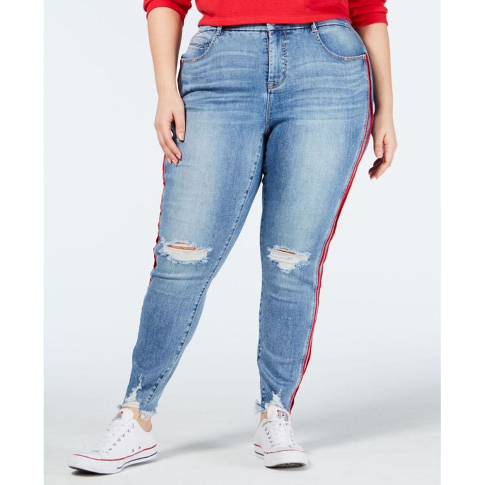 Plus Size Ripped Side-Striped Skinny Jeans